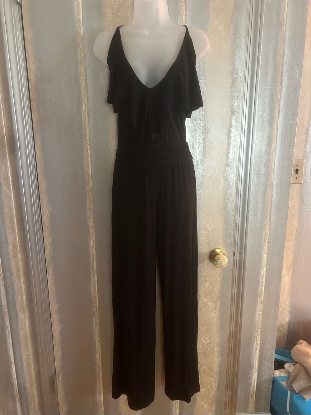 Black V-Neck Ruffle Wide-Leg Jumpsuit